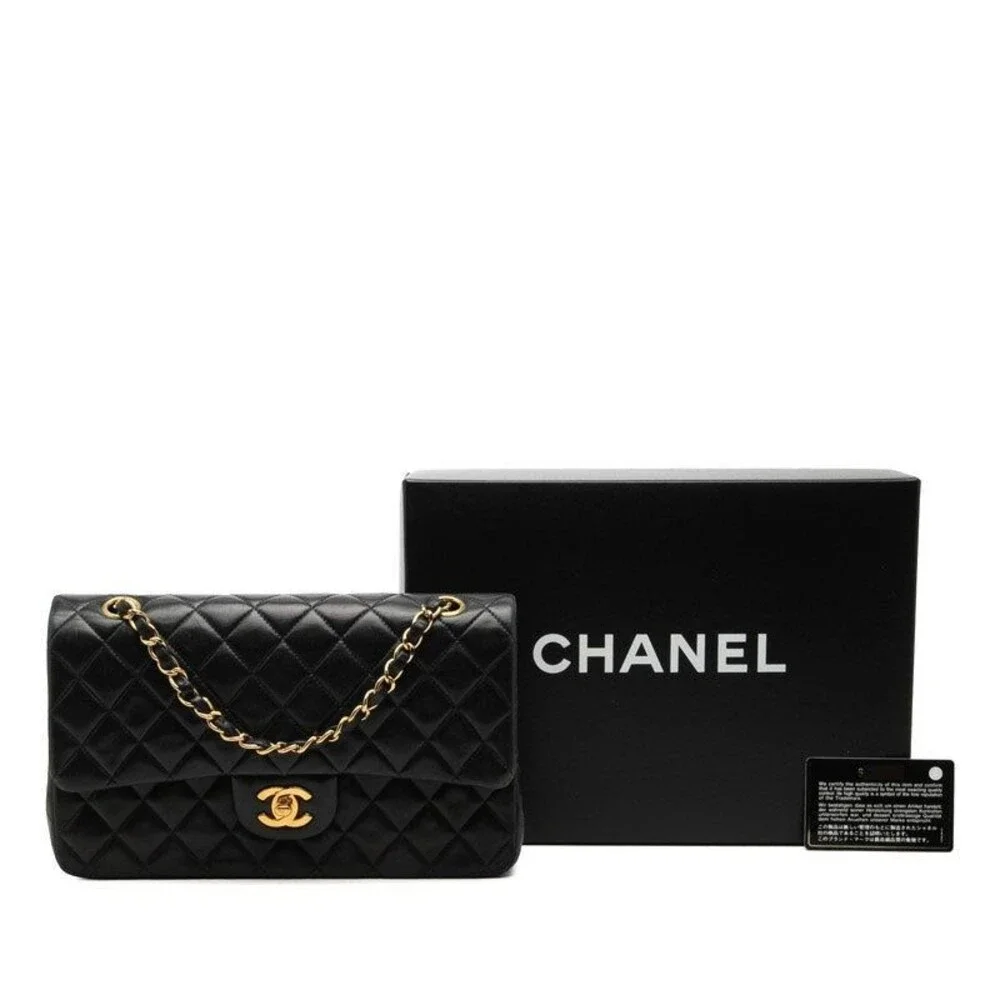 Chanel Matelasse Lambskin Coco Mark 25 Double Flap Chain Shoulder Bag Navy